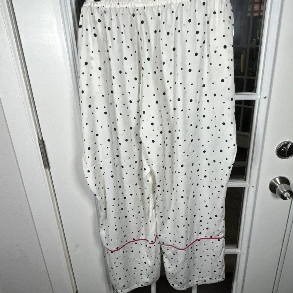 Summersalt‎ Polka Dot Satin Pajama Set White Navy Pink Piping 2XL Loungewear